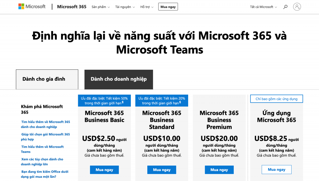 Lựa chọn gói Microsoft 365 phù hợp